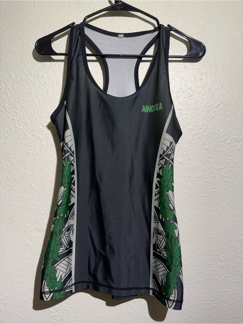 Black Racerback Tank with Green Side Print